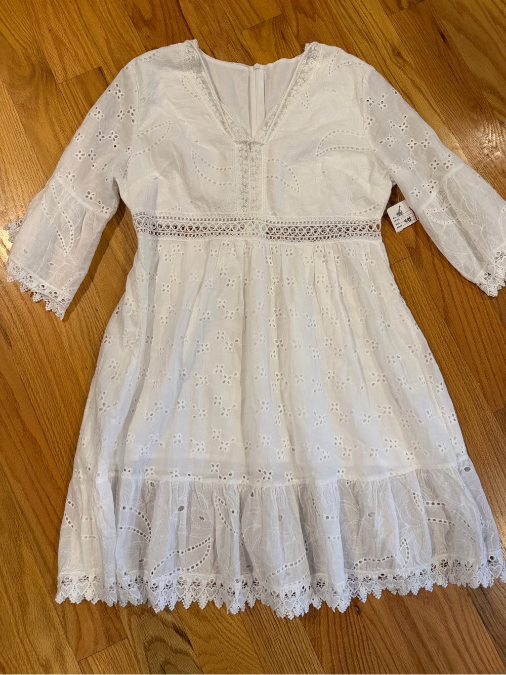 White Eyelet Lace Women Dress -  Boho Style